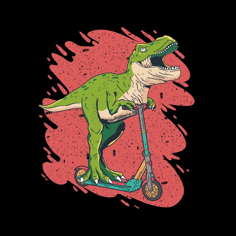 Ein cooler Dinosaurier auf einem Roller Tretroller