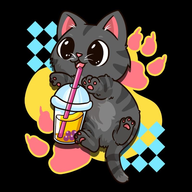 Cute Cat Boba Tea Bubble Tea Japanese Anime Kawaii