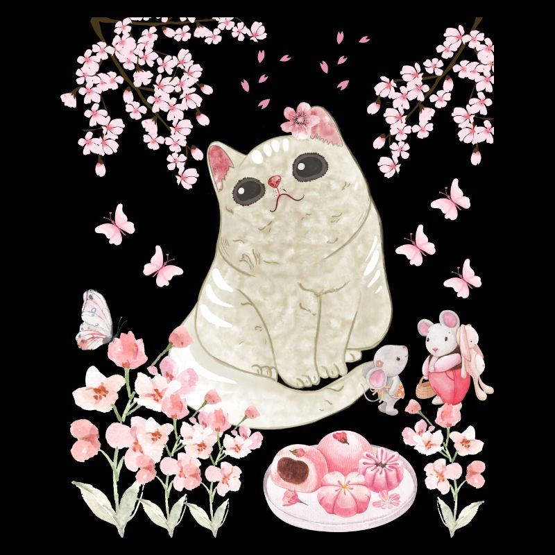 Chat sous la fleur de cerisier