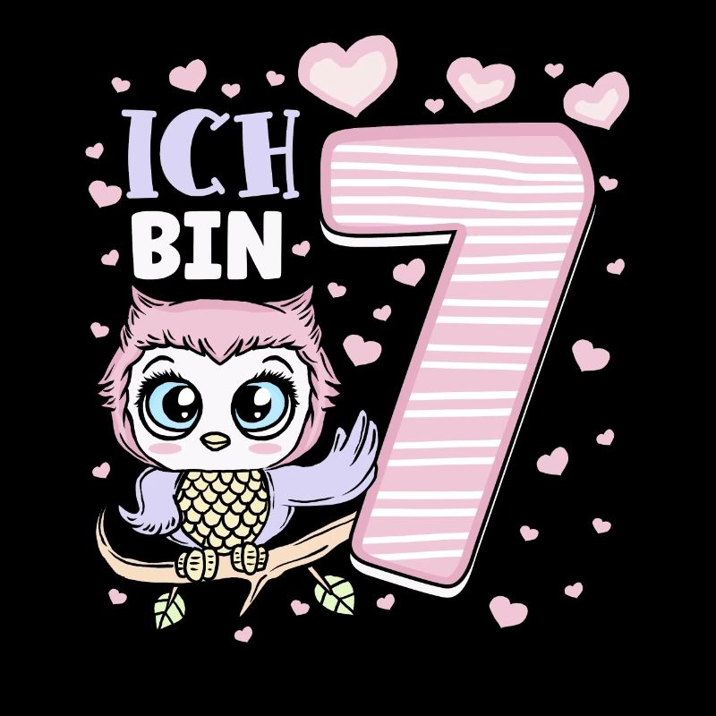 Siebter Geburtstag Mädchen 7 Jahre Eule