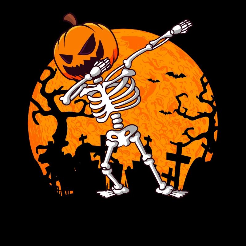 Skeleton with Pumpkin Jack O Lantern Halloween