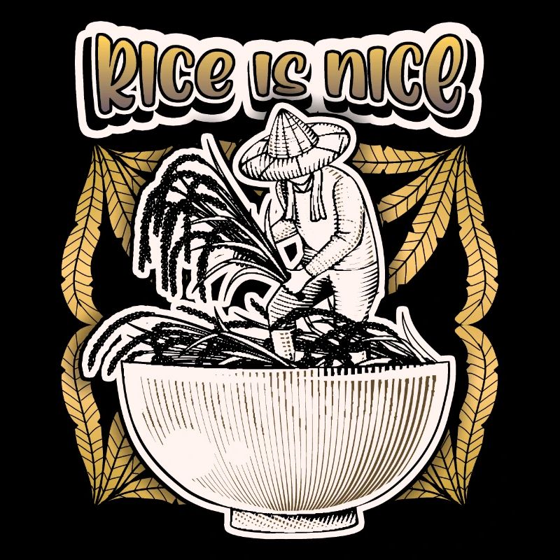 Rice farmer with rice bowl, saying rice