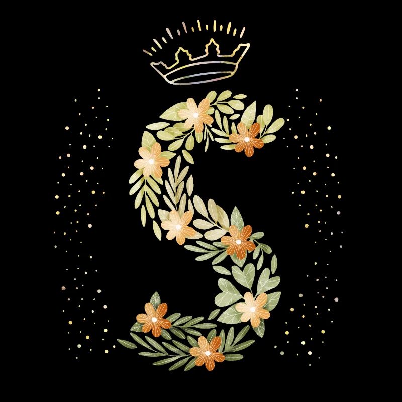 Monogram letter S with crown, floral ornament