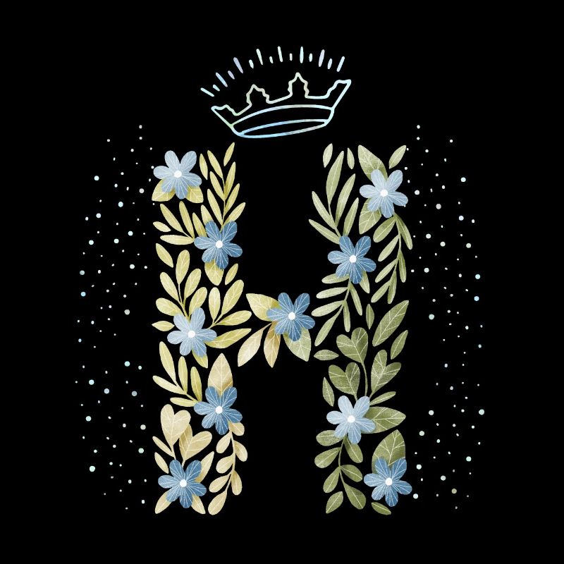 Monogramm Buchstabe H mit Krone, florales Ornament