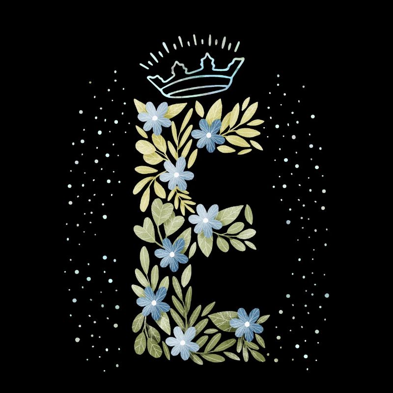 Monogramm Buchstabe E mit Krone, florales Ornament