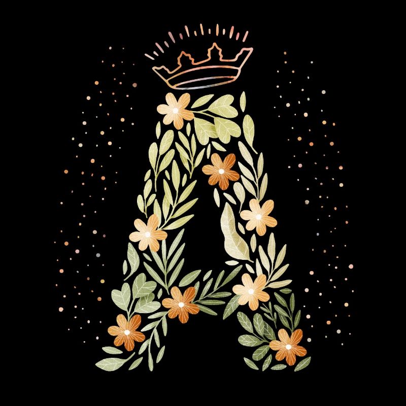 Monogram letter A with crown, floral ornament
