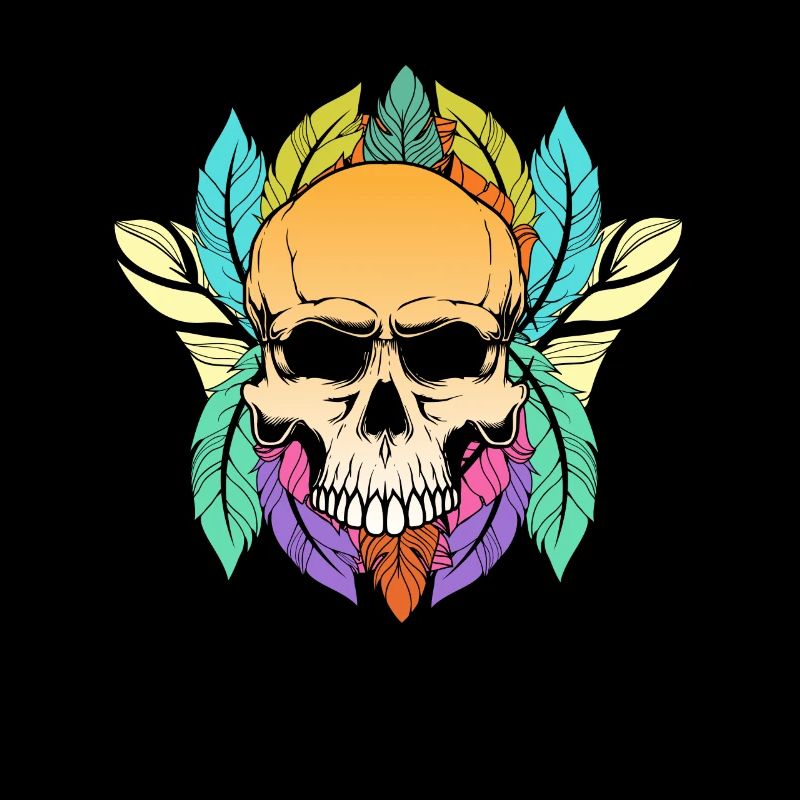 Colorful Skull Feathers Pattern Peace Gothic