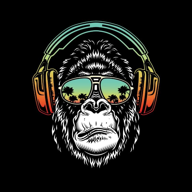 Monkey DJ mit Kopfhörer und Sonnenbrille Geschenki