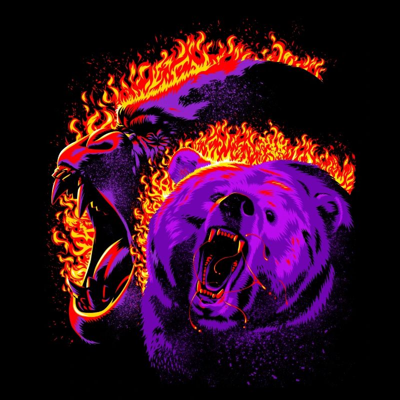 Gorille et grizzli en feu