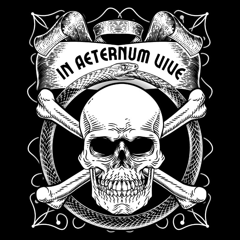 Biker skull with snake, Latin saying