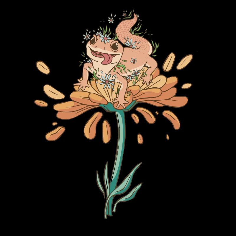 Süßer Blumengecko mit Blumenhäuschen
