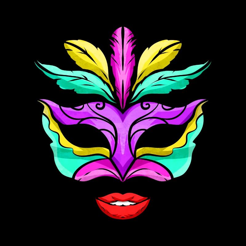 Masque violet, vert et doré avec lèvres rouges pour