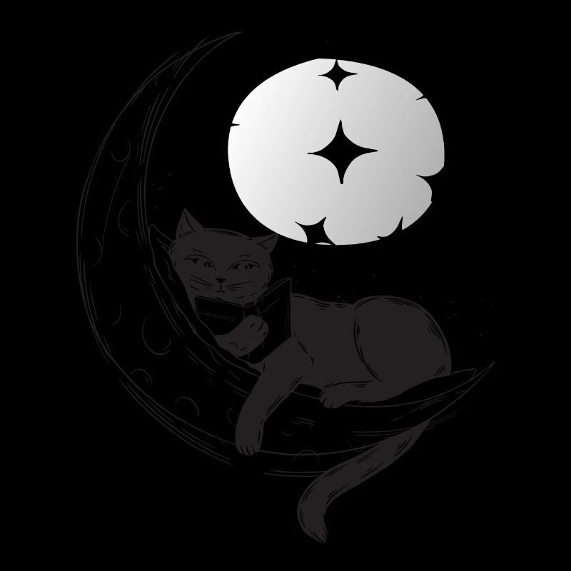 Katze auf dem Mond mit Buch