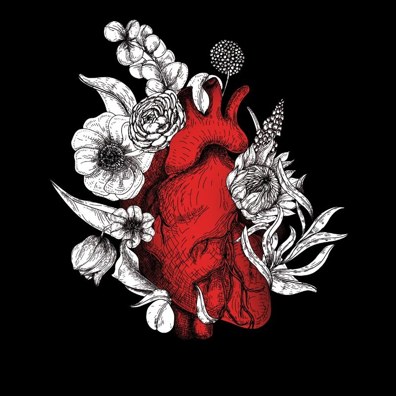 Cœur anatomique et fleurs