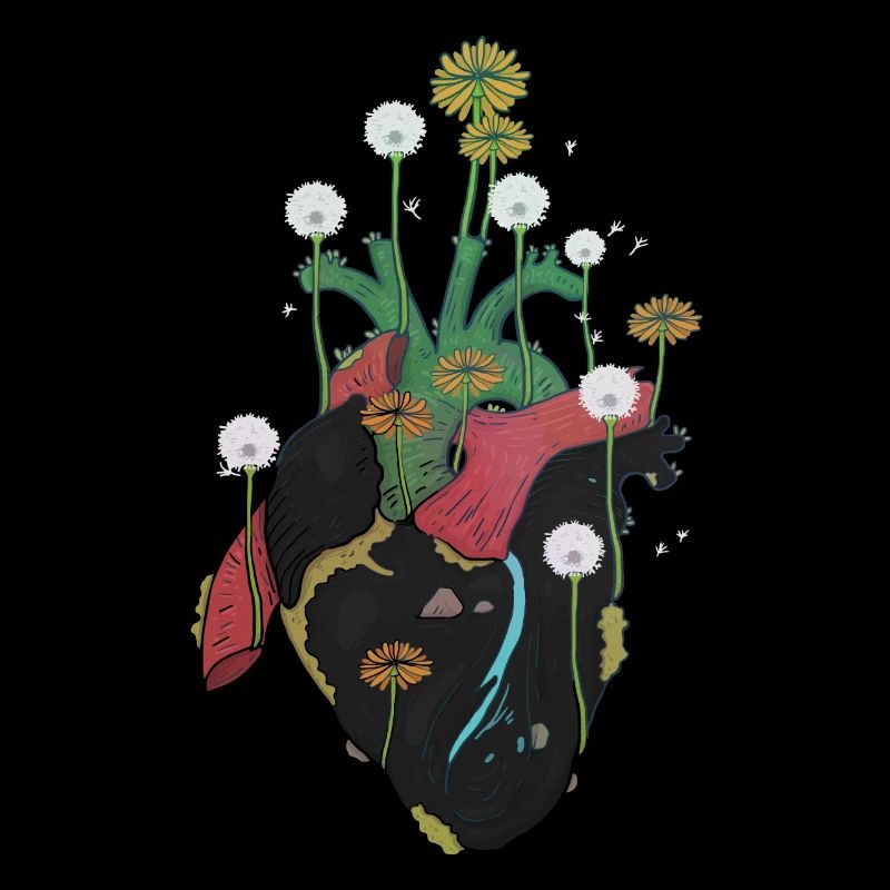 Cœur anatomique et fleurs