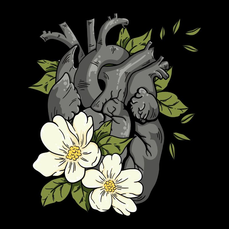 Cœur anatomique et fleurs