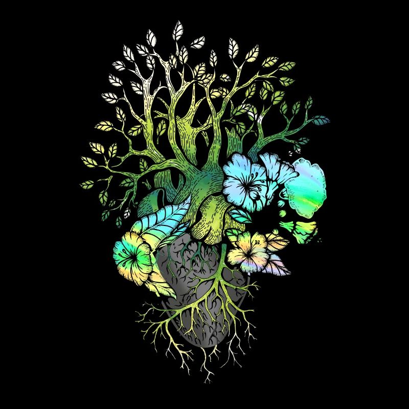 Anatomisches Herz und Blumen