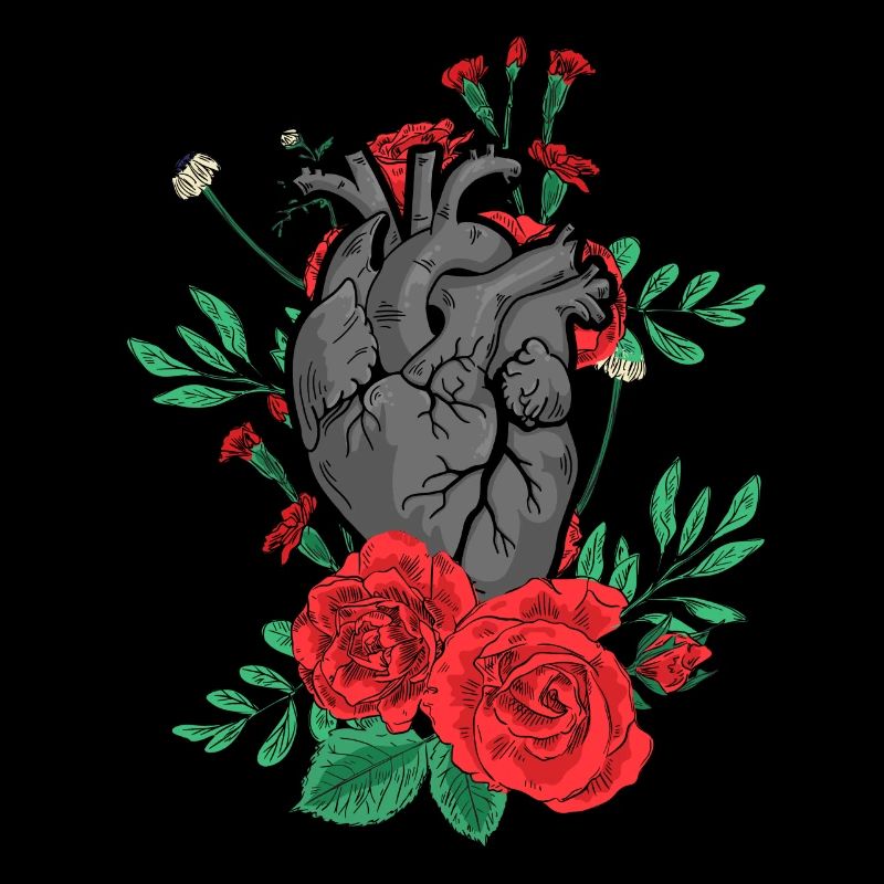Cœur anatomique et fleurs