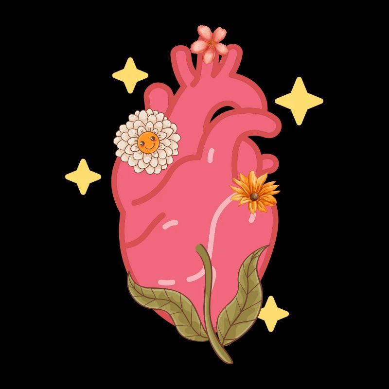 Cœur anatomique et fleurs