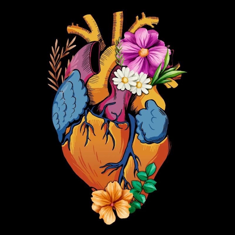 Cœur anatomique et fleurs