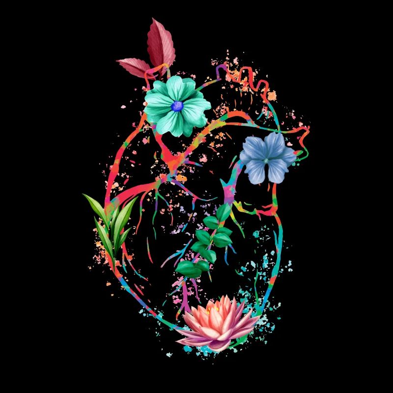 Cœur anatomique et fleurs