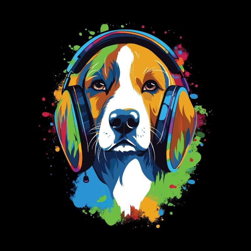 Beagle trägt Kopfhörer bunte Illustration