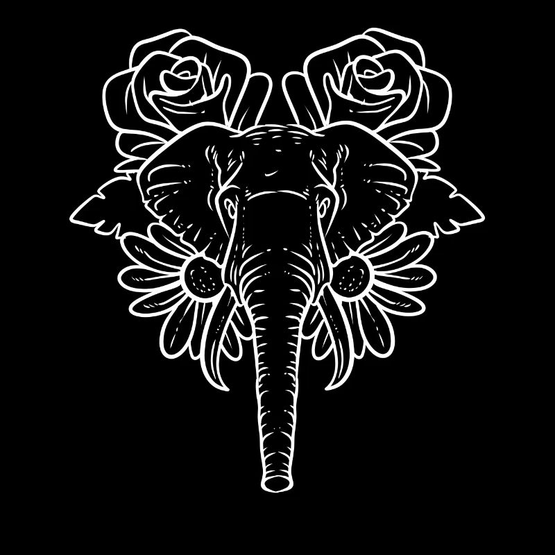Tête d’éléphant avec fleurs éléphant