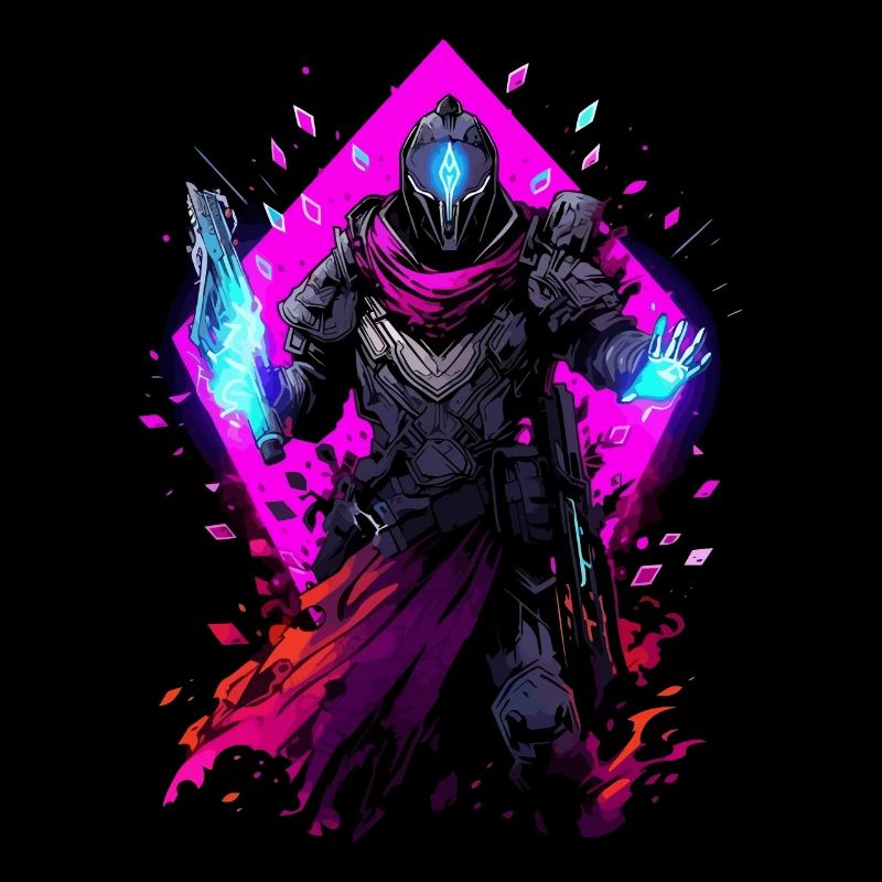 Epic Gamer Guardian in Vaporwave Synthwave Farben