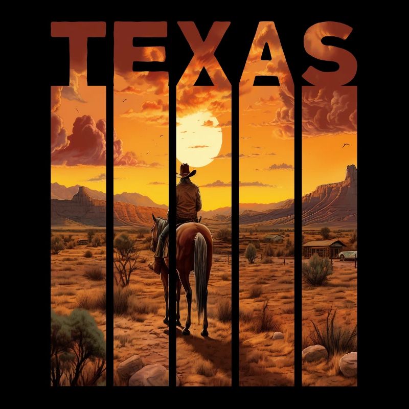 Balades à cheval à motif Texas dans le coucher du soleil