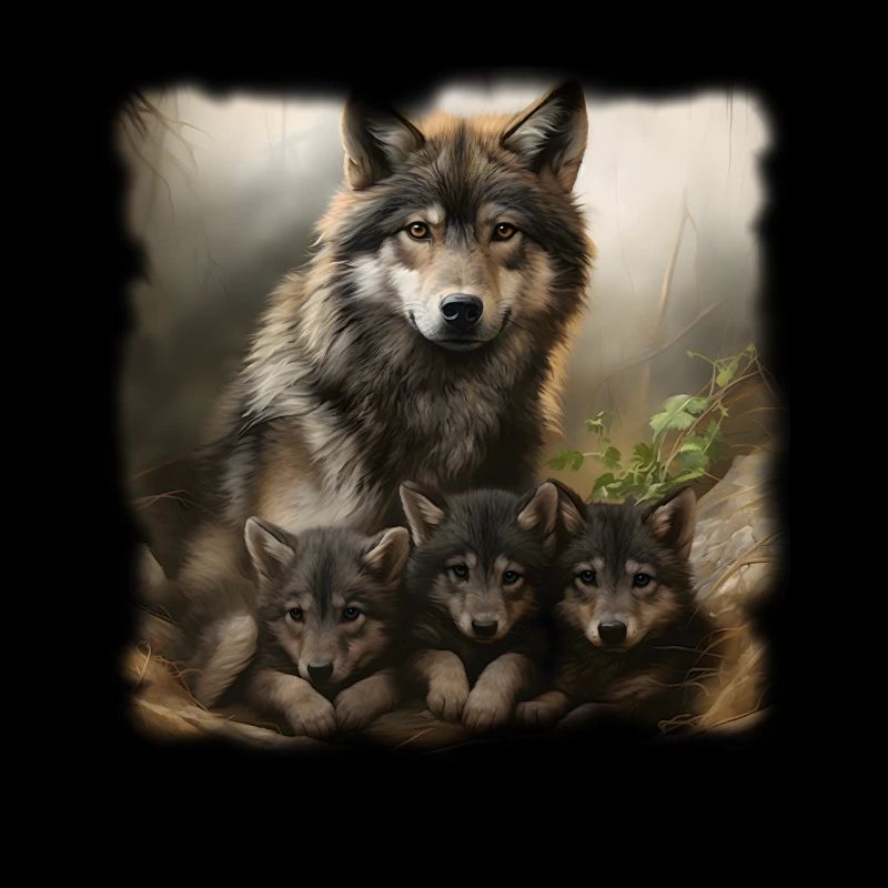 Mère louve avec trois petits