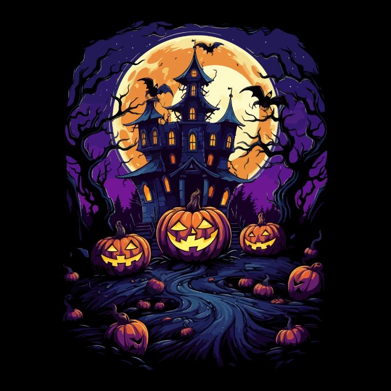 Spooky Night: Pumpkins, Moon and Haunted Castle