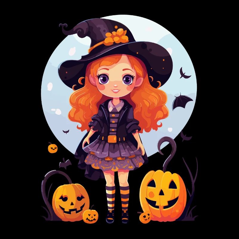 Halloween Magic: sorcière mignonne et citrouilles effrayantes
