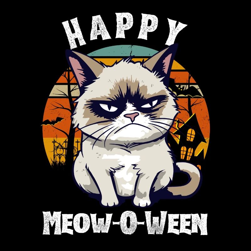 Joyeux Halloween mignon et effrayant avec un chat agacé