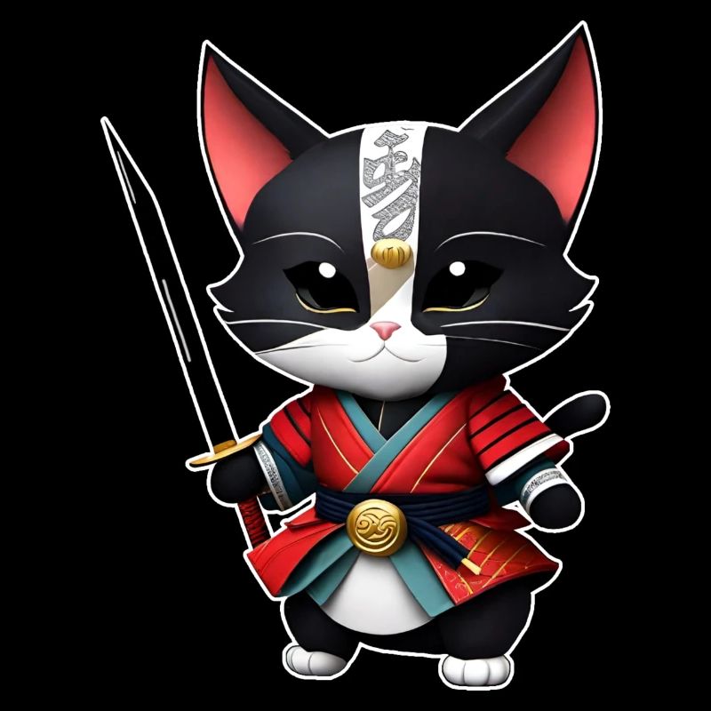 Mignon chat samouraï avec épée katana