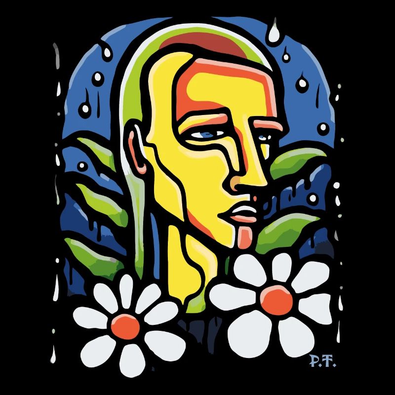 Portrait abstrait et fleurs de marguerite