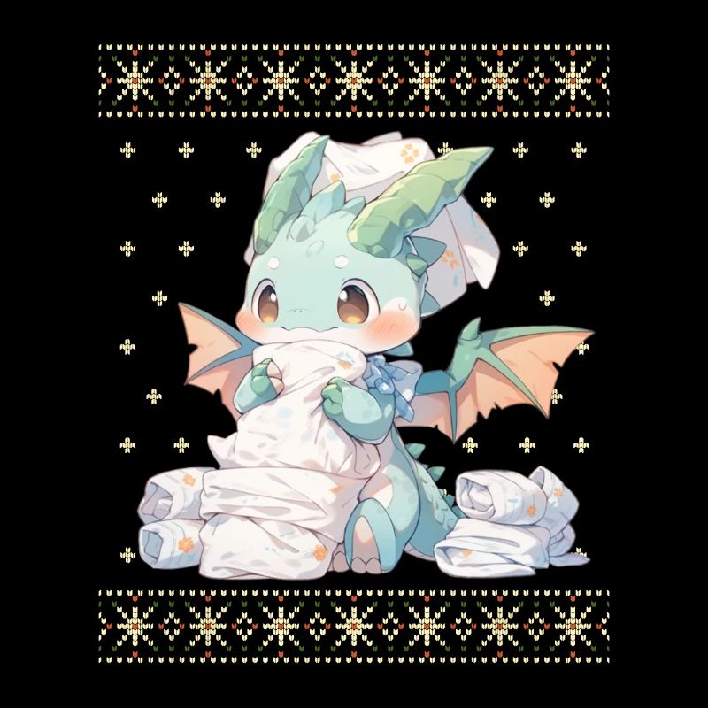 Dragon kawaii dans le style pull de Noël moche