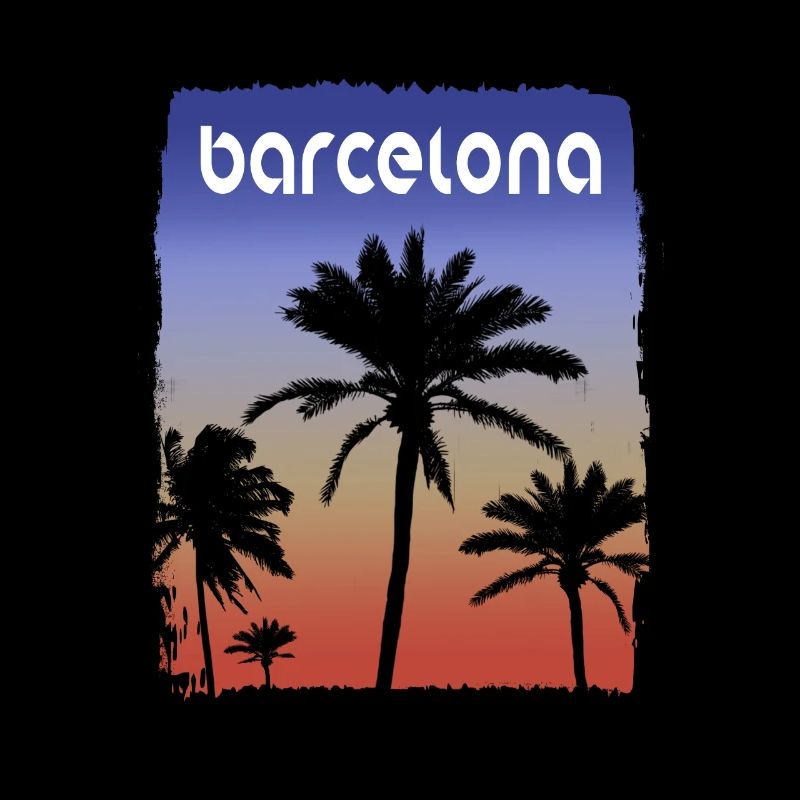 Barcelone Espagne Coucher De Soleil Vacances Souvenir Palmier