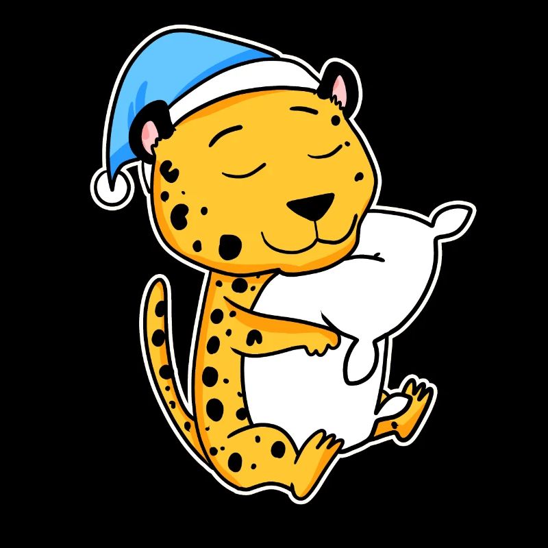 Cheetah with pillow and nightcap