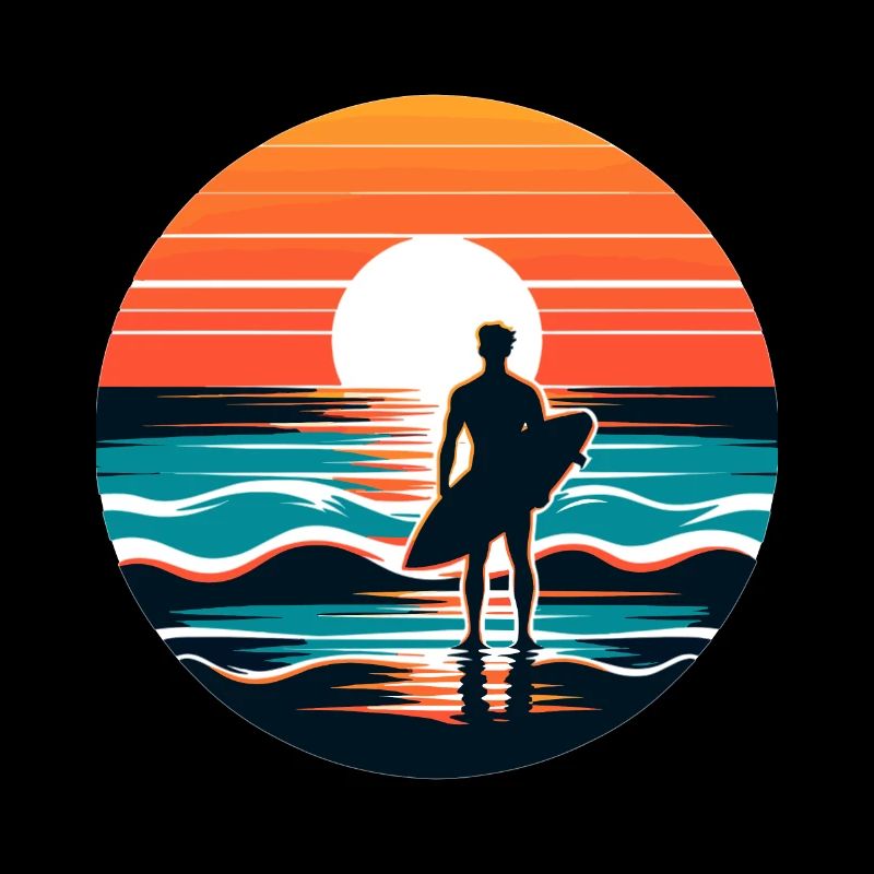 Silhouette de surfeur au coucher du soleil