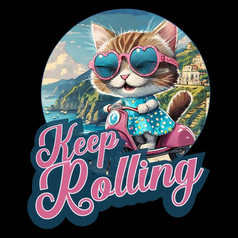 Katze Roller Comic cat motorroller Keep rolling