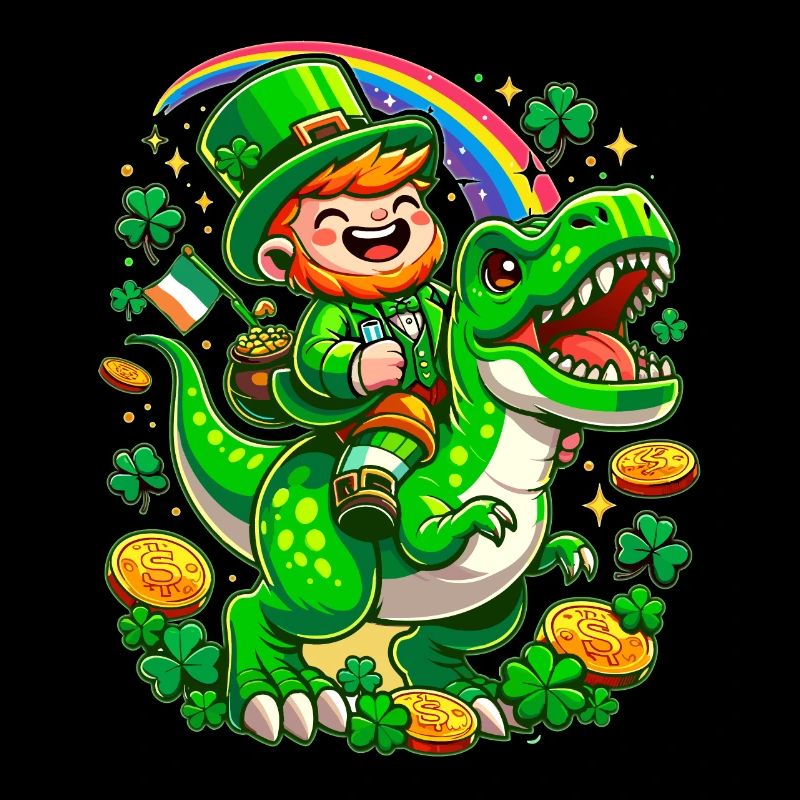 Irisches Glück: T-Rex & Kobold Regenbogenfest