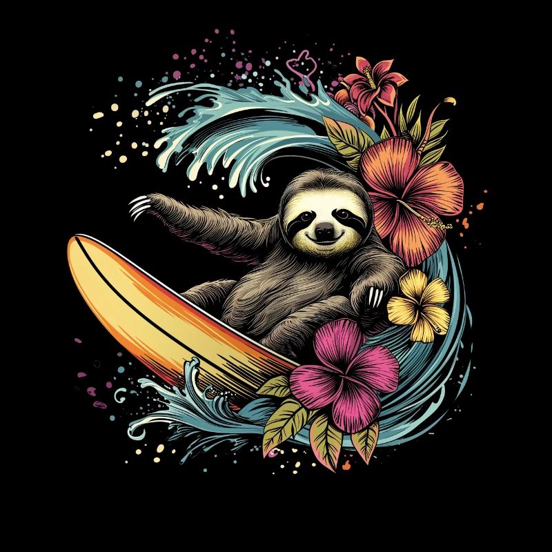 Faultier Surfer Lustig Geschenk