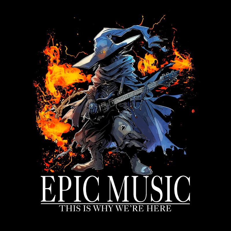 Epic Music Black Mage with E-Guitar and Fire