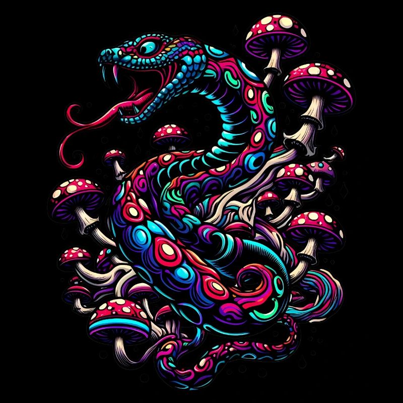 Serpent psychédélique aux champignons