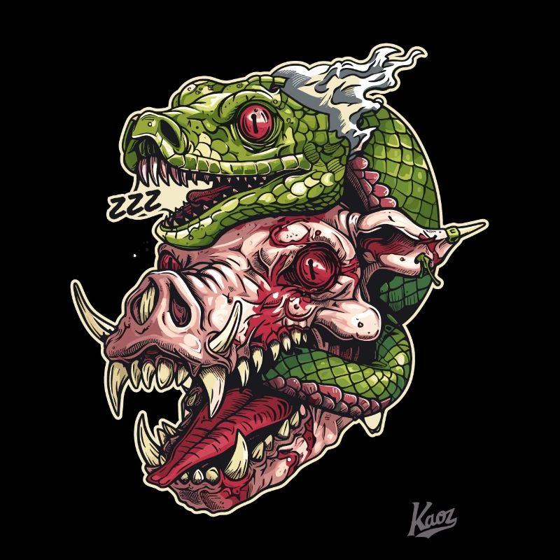 Zombie Pig Head Snake Skull