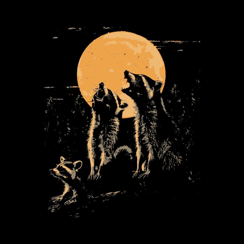 3 Waschbären Mond Heulender Tierkunst