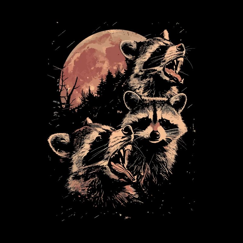 3 Raccoons Moon Howling Cute Funny Head