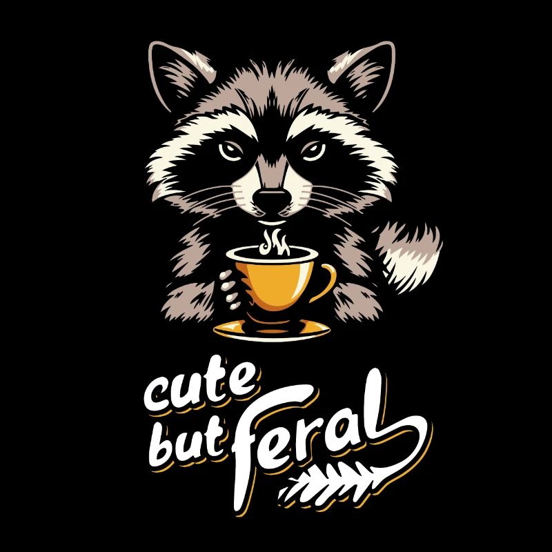 Conception de dessin animé de café raton laveur mignon mais sauvage