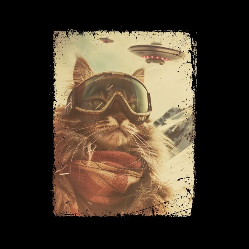 OVNI rétro vintage étrange Alien Ski chat