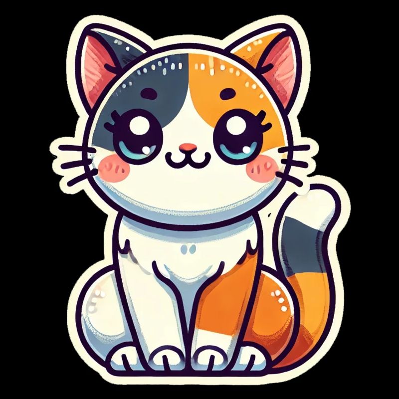 Cute Tricolor Cat is sitting nicely Patch Style